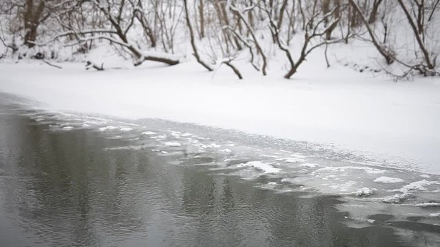 Winter landscape, a small river.

