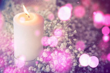 Fototapeta na wymiar St Valentine's day greeting card with candle 