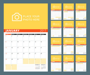 Calendar Template for 2017 Year. Vector Illustration. Week Starts on Sunday