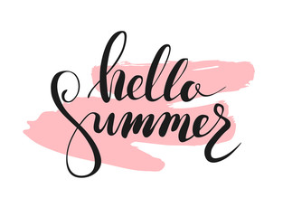 Hello summer lettering. Vector illustration 