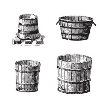 Set of wine barrel engravings