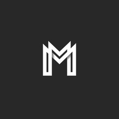 Letter M logo monogram, overlapping line mark MM initials combination symbol mockup, black and white typography design hipster element - obrazy, fototapety, plakaty