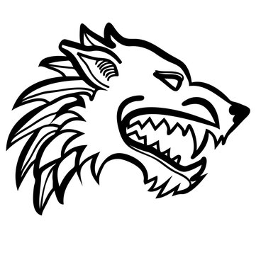 Vector illustration of dire wolf head black and white 