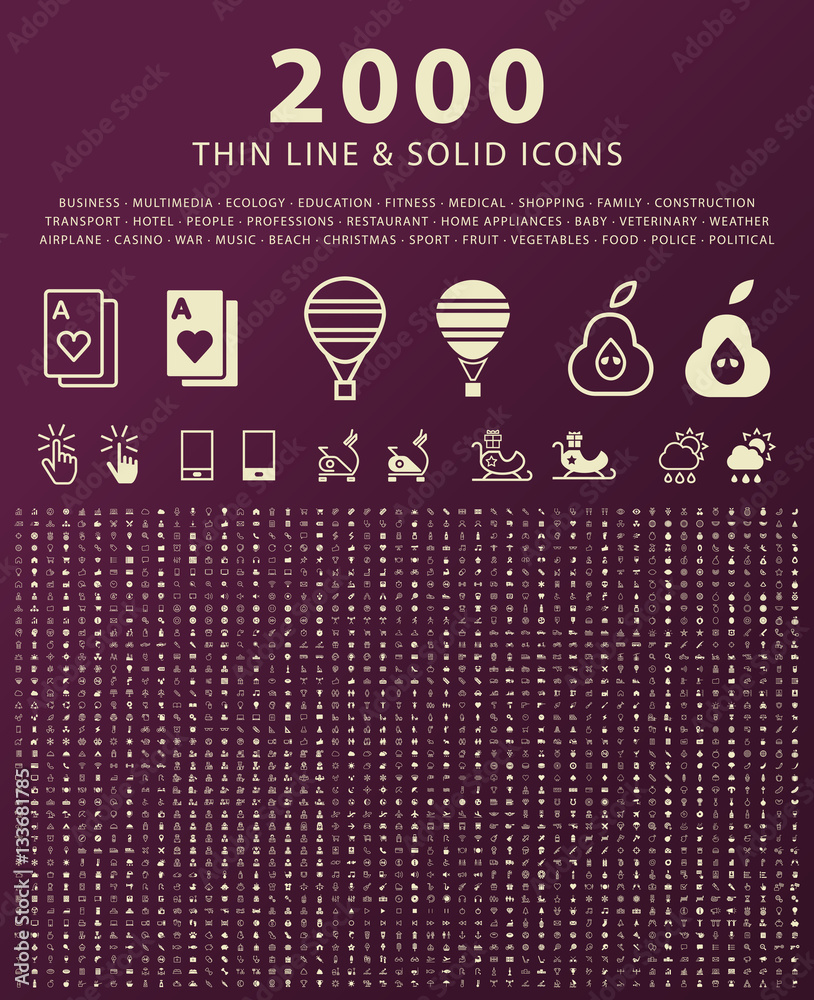 Poster set of 2000 minimal and solid icons . vector isolated elements.