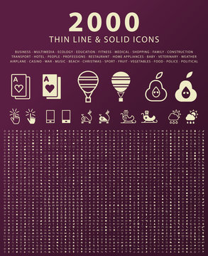 Set of 2000 Minimal and Solid Icons . Vector Isolated Elements.