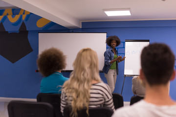 Fototapeta premium Black woman Speaker Seminar Corporate Business Meeting Concept