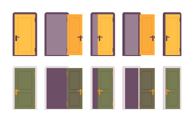 Set of doors in yellow and green