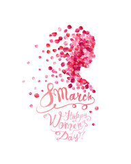 8 march. Happy Women's Day! Woman of rose petals