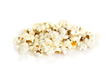 Heap of popcorn on white background