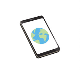 Flat vector image of a globe on a smart phone screen