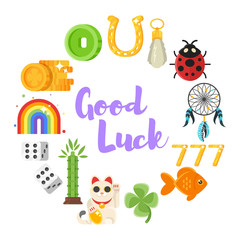 flat style set of luck objects.