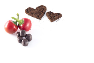 Grinded Coffee Love Decoration, Chocolate and Red Peppers