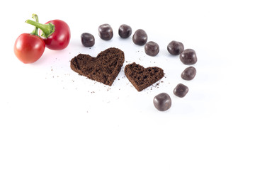Grinded Coffee Love Decoration, Chocolate and Red Peppers