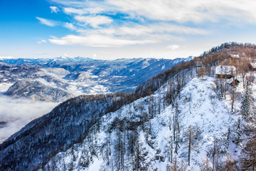 Lake Bohinj surrounded by mountains of Triglav national park