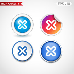 Colored icon or button of cross or delete symbol with background