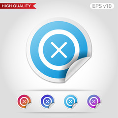 Colored icon or button of cross or delete symbol with background