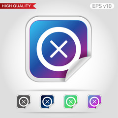 Colored icon or button of cross or delete symbol with background