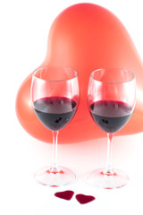 Two glasses and Heart shape from red wine, Happy Valentine's Day