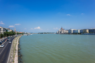 Beautiful Panoramic view of Budapest from Chain Bridge. Hungary.