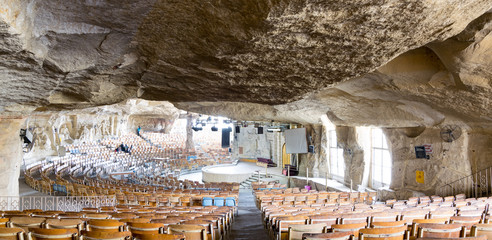 St. Samaan the Tanner Hall with murals engraved on the rocks representing scenarios from the Bible,...