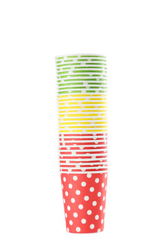 Birthday paper cups isolated on a white