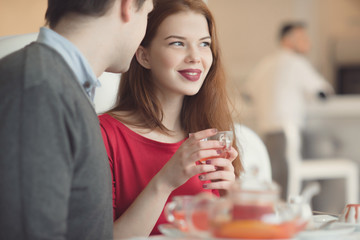 Valentine's Day concept. A loving couple celebrating Valentine's Day in the restaurant.