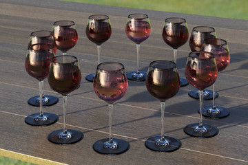 Tasting with circle palette of glasses with red and roze wine © dimamoroz