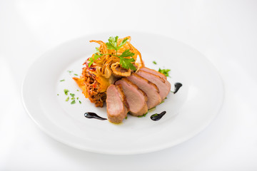 Duck breast with lasagna