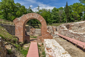 Fototapeta na wymiar Entrance of roman bath in ancient Diocletianopolis, town of Hisarya, Plovdiv Region, Bulgaria