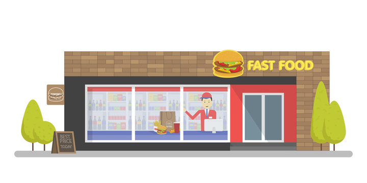 Facade of Fast Food Store Resataurant. Template concept for the website, advertising and sales