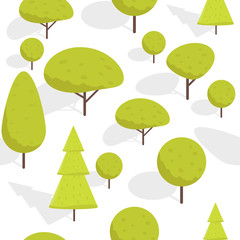 Seamless cartoon isometric trees pattern vector illustration