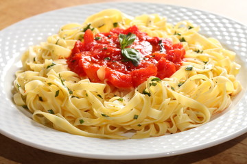 Fresh made pasta with simple tomatoes sauce