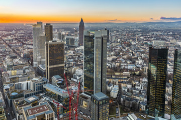 Skyline of Frankfurt with river Main and skyscrapers