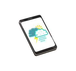 Flat vector image of weather symbols on a  smart phone screen