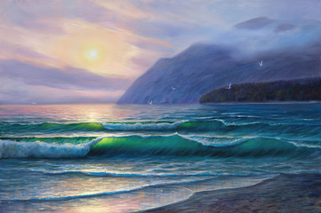 Fototapeta na wymiar Seascape painting .Sea wave.