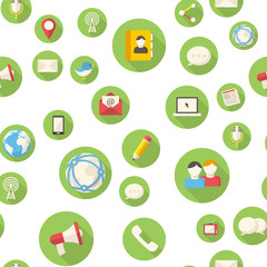 Seamless pattern with communication and media icons vector illustration