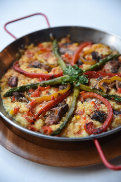 Cooked savoury dish of assorted vegetables 