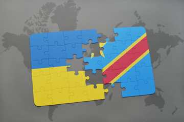 puzzle with the national flag of ukraine and democratic republic of the congo on a world map