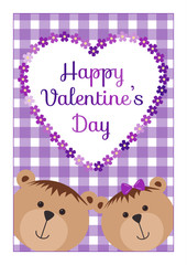 Valentines Day background with teddy bears, hearts and flowers. Greeting card