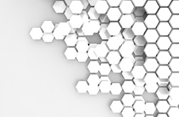 Blockchain Distributed ledger technology , white Hexagon six-sided polygon symbol on white background , cryptocurrencies or bitcoin concept