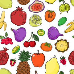 Colorful vector seamless pattern with fruits. Abstract healthy food background
