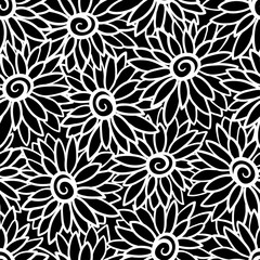 Floral background with stylized blooming chrysanthemum, asters. 