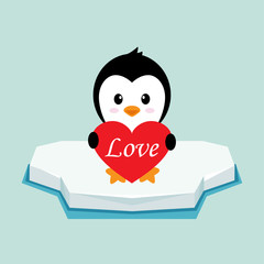 penguin on ice with heart