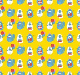 Birthday Cats Seamless Pattern