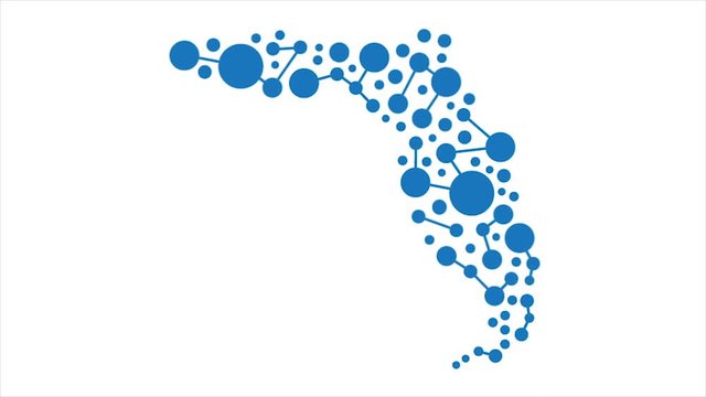 Florida Dot and Lines Map Self Built. Concept of Networking. 1080 HD Motion Graphic