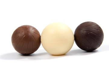 Chocolate candies isolated on white background.