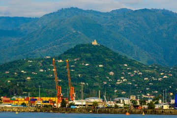 View of the Black Sea and distant hazy mountains