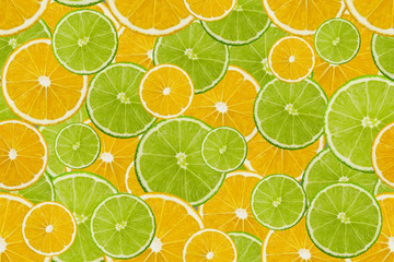 Slices of fresh lime and lemon texture background seamless pattern