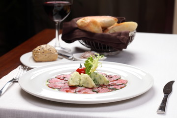 Fine dining beef carpaccio