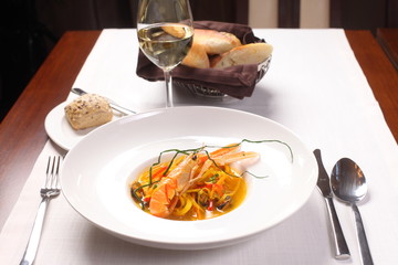 Fine dining shrimps with veggies